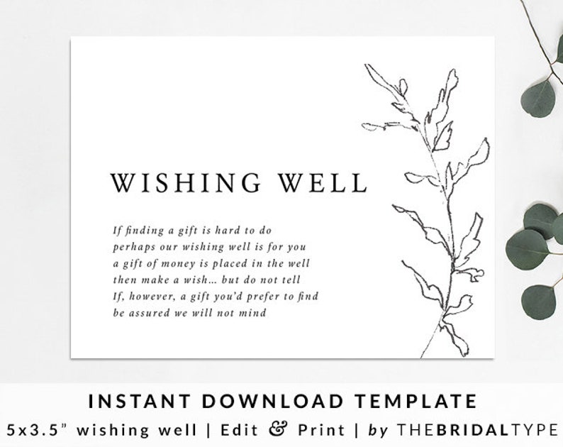 Custom wishing well template Wishing well wedding insert Editable wishing well wedding template DIY wishing well card Wedding printables