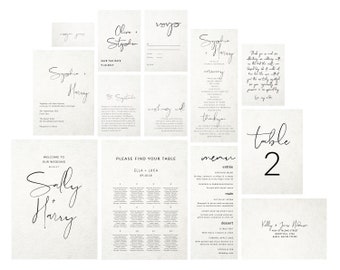 Minimalist wedding invitation set templates, Calligraphy wedding invitation suite, Templett invitation kit, DIY complete wedding set, Simple