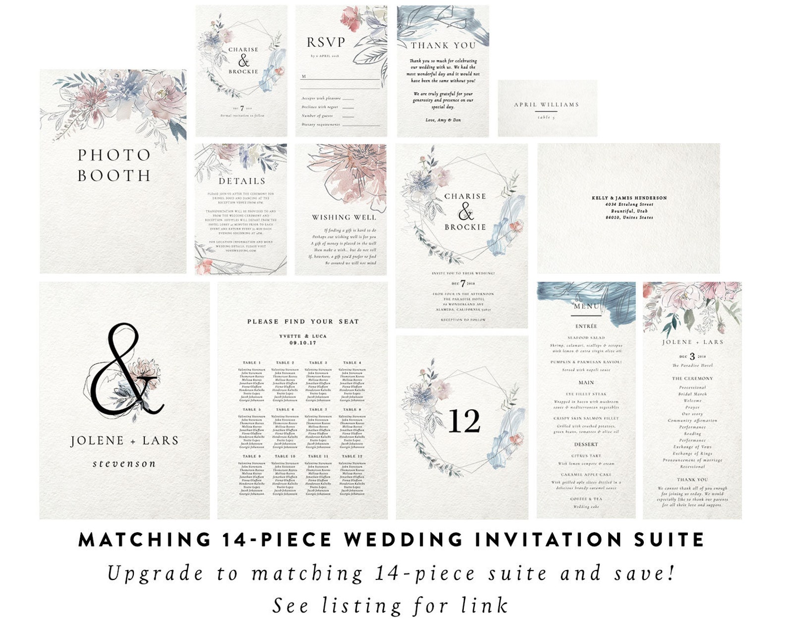 Modern Wedding Invitation Set Watercolor Wedding Invitation Etsy