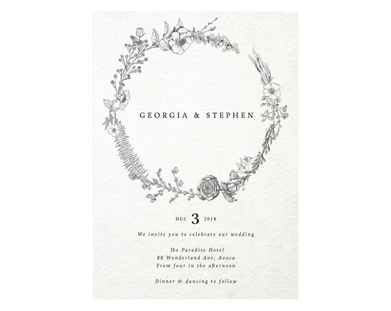 classic wedding invitation template floral wreath invitation printable botanical line art invite vintage invitations vintage wedding vintage invite template
