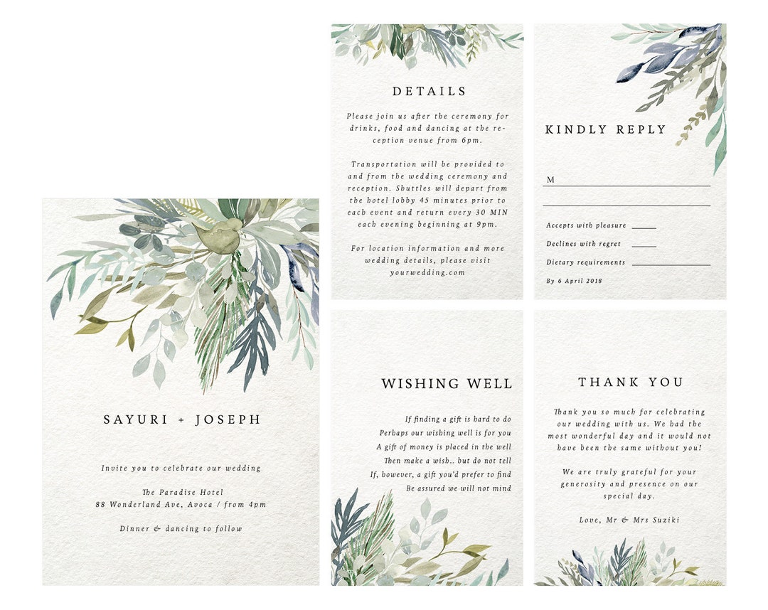 Greenery Wedding Suite, Watercolour Wedding Kit DIY, Minimal Wedding ...