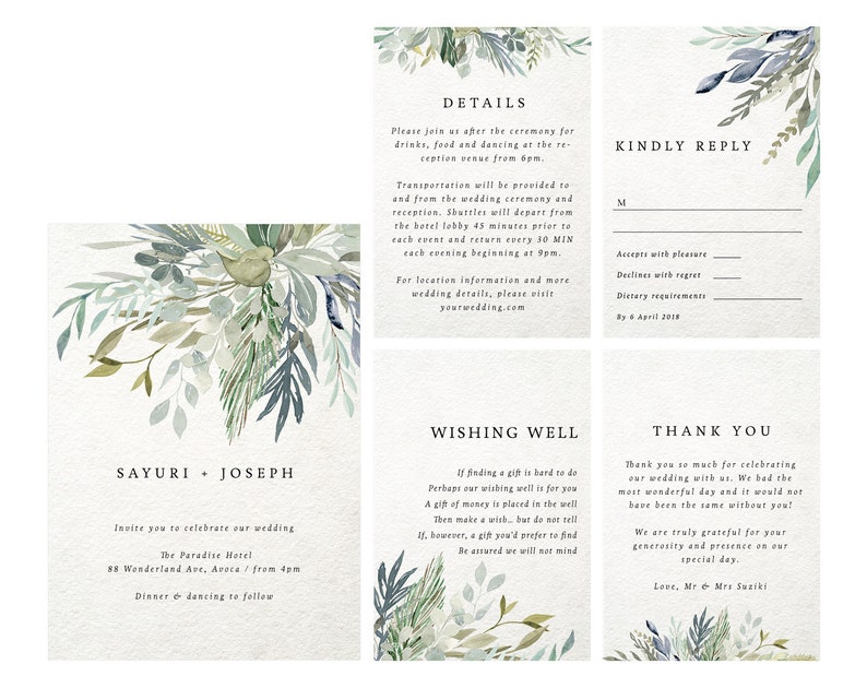 Greenery Wedding Suite, Watercolour Wedding Kit DIY, Minimal Wedding ...