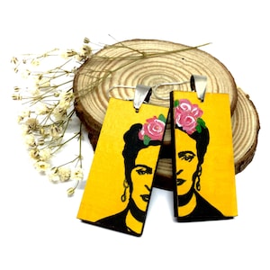 Frida Earrings Hand Painted Wooden Frida Earrings Mexican Inspired Jewelry Wearable Art Frida Jewelry Women Earrings Mujer Frida Aretes