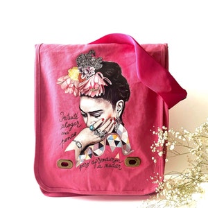 Stilvolle Frida Tasche Schulter Pink Gefärbt Canvas Reisetasche Mexikanischer Künstler Porträt Blumen Kahlo Berühmtes Zitat Frau Mädchen Mode Chic Geschenkidee