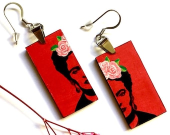 Frida Earrings, Frida Stencil Art to Wear Jewelry, Frida Inspired Earrings, Women Earrings, Mexican Jewelry, Frida Wearable Art, Fridamania