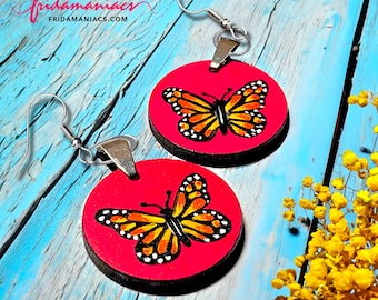 Hand-Painted Monarch Butterfly Earrings: Rosa Mexico, Folk Art Jewelry