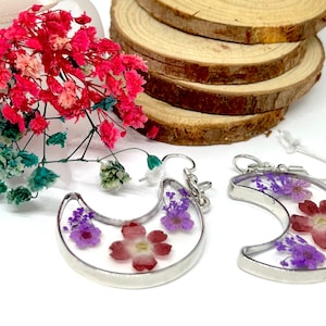 Wild Dried Flowers Moon Shape Earrings Frida Inspired Jewelry Mexican Floral Women Girls Gift Birthday Summer Fashion Luna Naturaleza Muerta