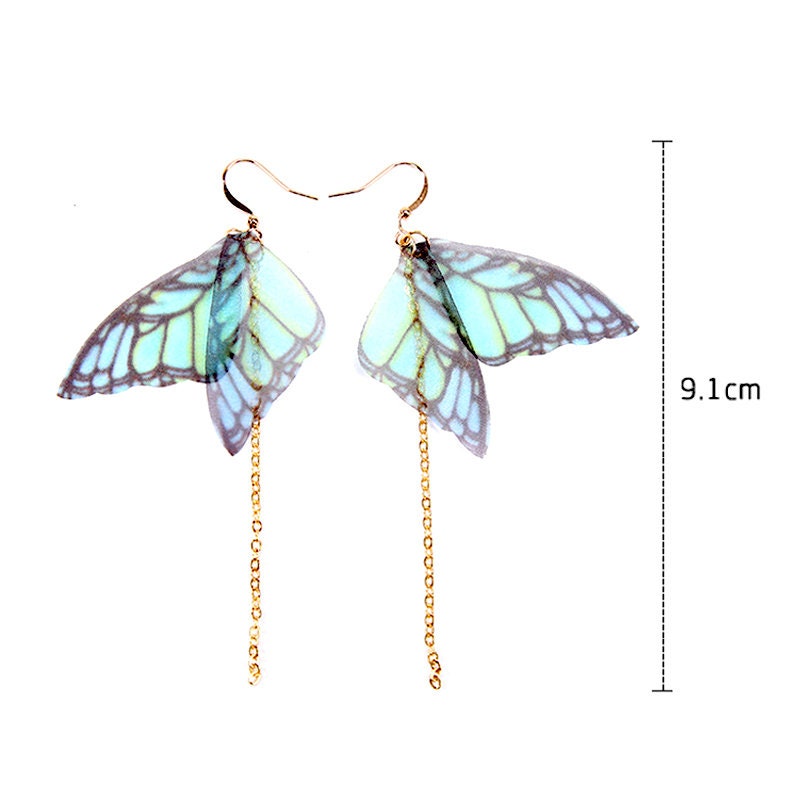 Butterfly Earrings Handcrafted Gold Long Chain Silk Butterfly | Etsy