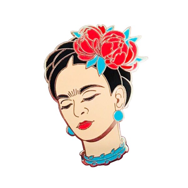 Frida Pin, Frida Enamel Pin, Frida Pinback Button, Frida Inspired Enamel Pin, Frida Brooch Pin, Frida Broche, Mexican Jewelry, Floral Pin