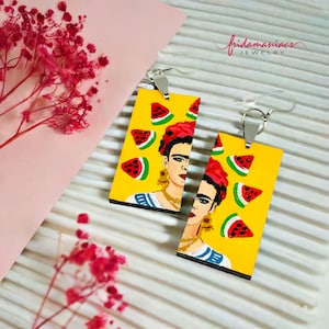 Frida Earrings Hand Painted Wooden Frida Earrings Mexican Folk Art Jewelry Frida Inspired Wearable Art Frida Fans Gift Anniversary Aretes