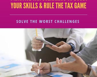 May include: Two people are working together at a desk, using a tablet and a stylus to solve tax scenarios. The text on the pink background reads "TOBS TAX SERVICE", "PRACTICE TAX SCENARIOS TO BOOST YOUR SKILLS & RULE THE TAX GAME", and "SOLVE THE WORST CHALLENGES". The text at the bottom reads "BIMBO AKINTOLA".