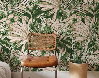 Beige and green tropical wallpaper, Tucan wallpaper, Birds wallpaper, Green #191