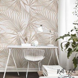 Abnehmbare Tapete mit Goldpalme, Goldenes Blatt, Tropisches Wanddekor, Moderne Wandkunst, Minimalistischer Druck, Palmenblatt Wandkunst, Repositionierbar #21