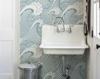 Waves wallpaper, Japanese wallpaper, Japan, Drawing wall mural, Bathroom wallpaper, Vinyl, removable wallpaper #149