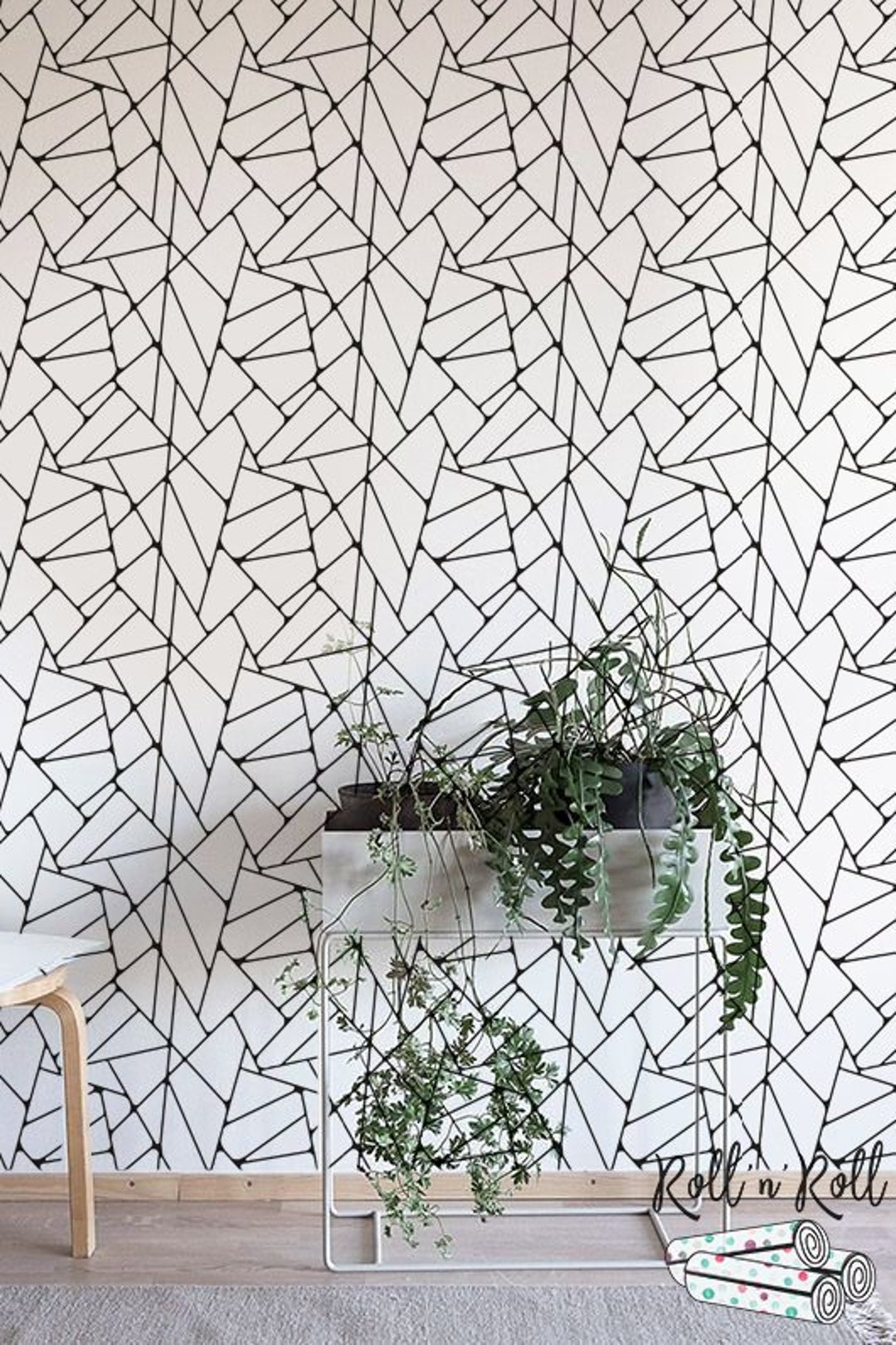 Minimalist Art Deco Wallpaper, Black and White, Modern Wallpaper