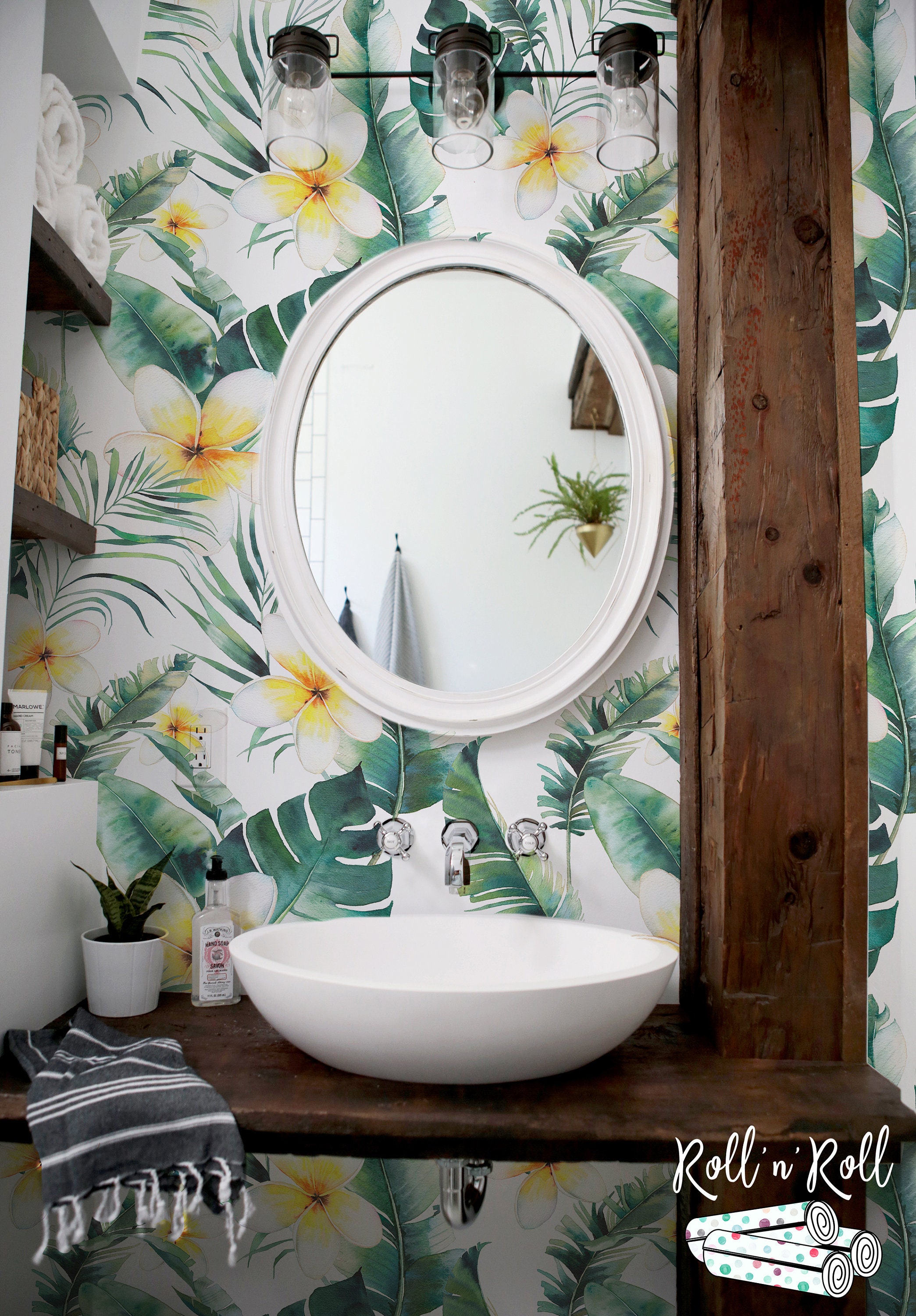 Tropical removable wallpaper Floral Watercolor leaves Summer Island home decor Tropical removable wallpaper Floral Watercolor leaves Summer Island home decor