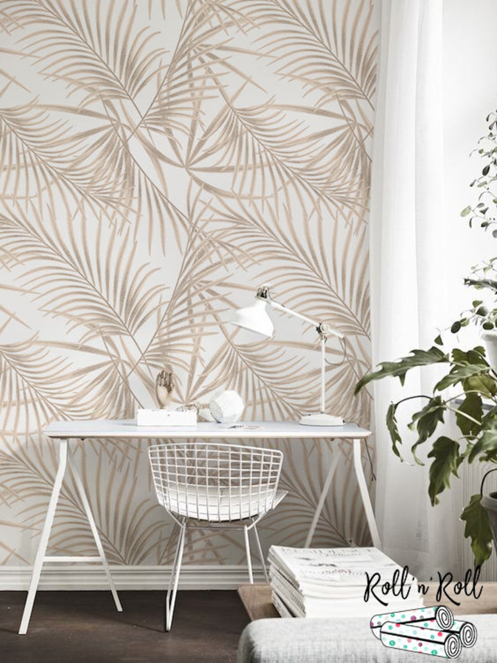 Gold Palm Removable Wallpaper Golden Leaves Tropical Wall Etsy