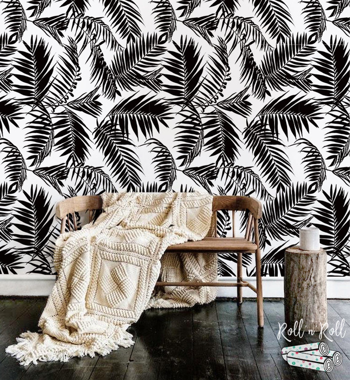 Black Palm Wallpaper Palm Leaves Removable Wallpaper Etsy