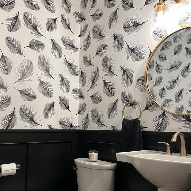 Black and White Feathers Wallpaper, Minimalist Pattern Print, Feather ...