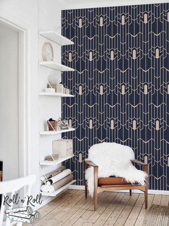 Geometric pattern removable wallpaper Navy and Beige wall mural Peel and stick Geometric pattern removable wallpaper Navy and Beige wall mural Peel and stick