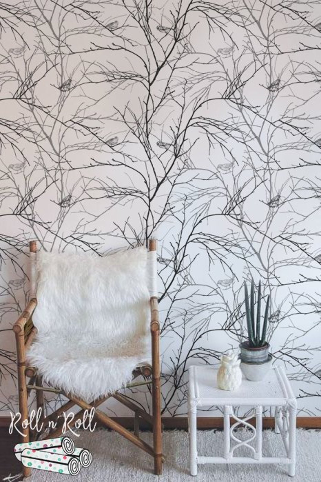 Birds and Trees Wallpaper Tree Wallpaper Accent Wallpaper - Etsy