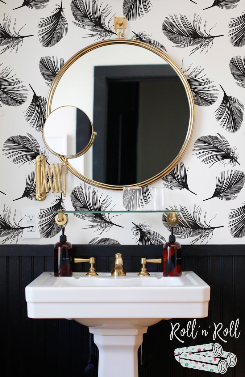 Black and White Feathers Wallpaper, Minimalist Pattern Print, Feather ...