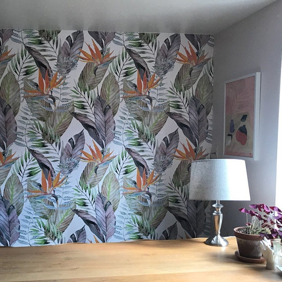 Bird of paradise floral Tropical mural Removable wallpaper Self adhesive decor Bird of paradise floral Tropical mural Removable wallpaper Self adhesive decor