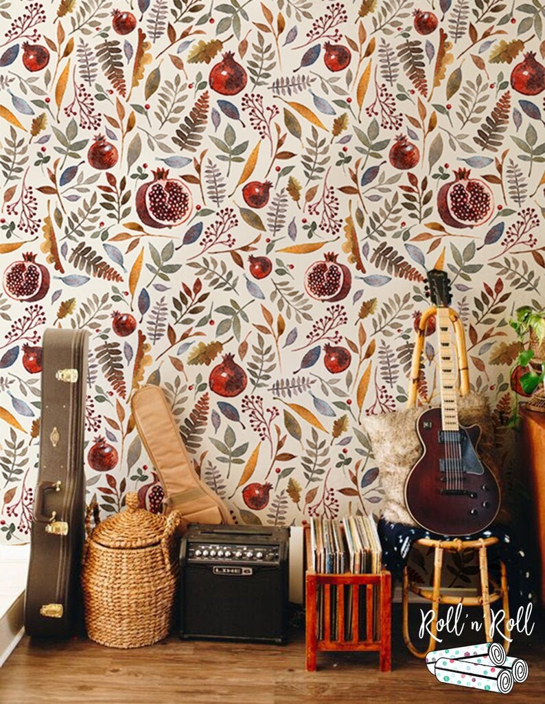 Floral and Fruit Removable Wallpaper Vintage Watercolor Wall Etsy