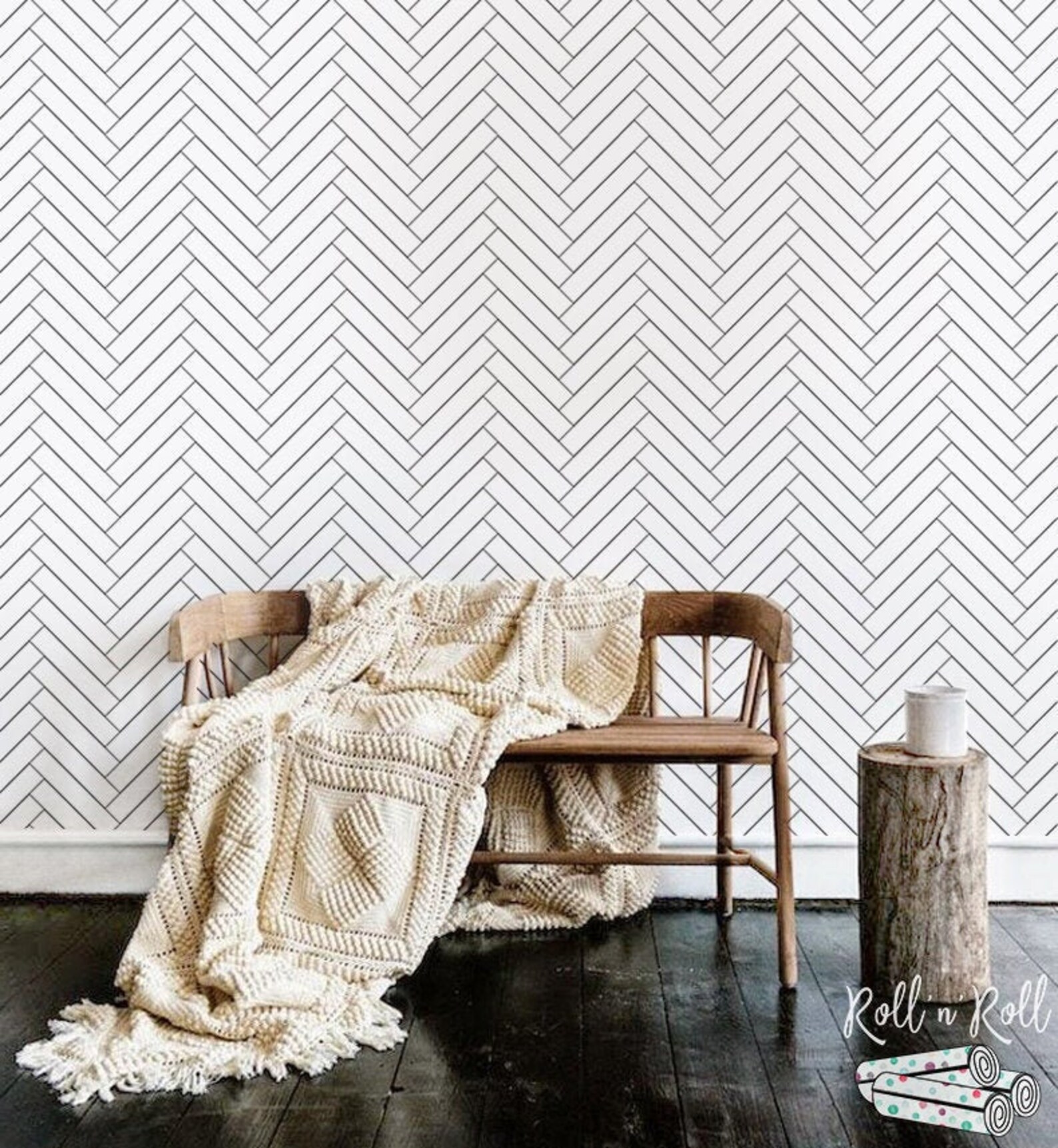 Herringbone Pattern Wallpaper Black and White Minimalist - Etsy