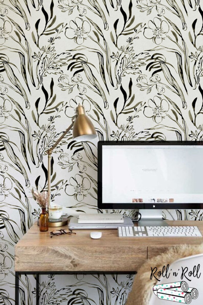 Muted Green Leaves Wallpaper Green Wallpaper Botanical Etsy