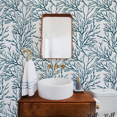 Living Coral Removable Wallpaper Watercolor Coastal Decor Etsy