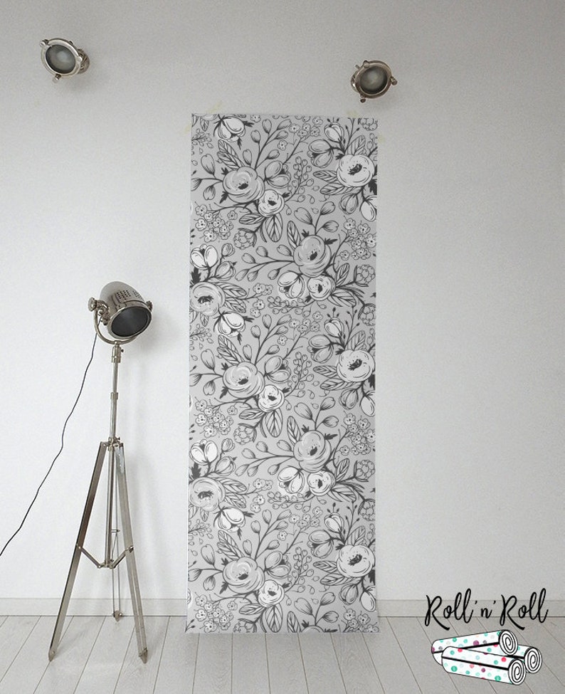 Black and white wallpaper Nursery wall mural Floral | Etsy