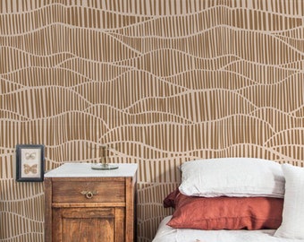 Geometric waves wallpaper, Modern pattern wallpaper, wall mural, Neutral colors, Customizable #234