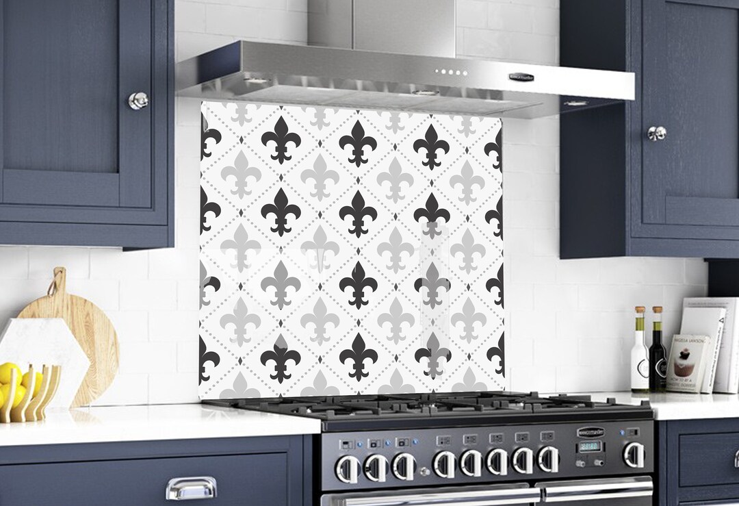 Dark Fluerdelis, Solid Glass Backsplash, Any Custom Size , DIY