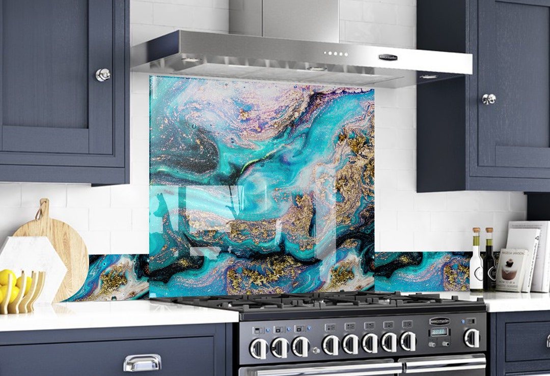 Glass Backsplash, Marble Aqua, Kitchen Decor, Behind the Range, Marble