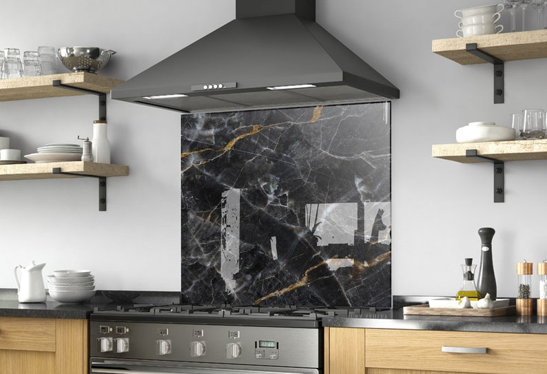 Marble Backsplash Solid Glass Backsplash behind the range | Etsy