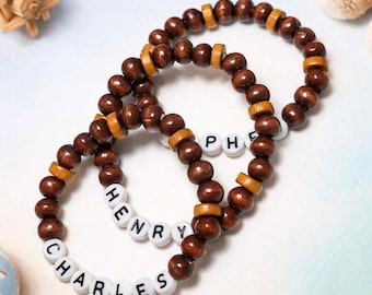 Pulseira de madeira personalizada para homem – Pulseira de contas com nome – Presente personalizado para o pai – Pulseira minimalista de contas – Pulseira para meninos – Kit faça você mesmo