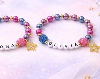 Personalized Star Bracelet,Kids Name Bracelet for Girls,Celestial Charm Bracelet,Custom Beaded Bracelet,Star Jewelry,Birthday Gift