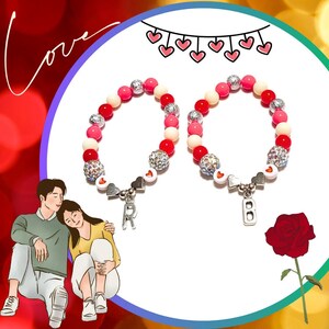 Personalized Couples Bracelet Set, Vday Set of Two Bracelets,Valentine Jewelry,Gift for Her,BFF Jewelry,Valentine DIY Kit,Gift for Him