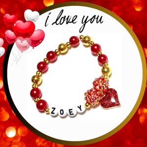 Valentine&#39;s Day Bracelet,Personalized Valentine Jewelry,Kids Valentine’s gift,Valentine Gift for Her,BFF Jewelry,Valentine DIY Kit,Vday Gift