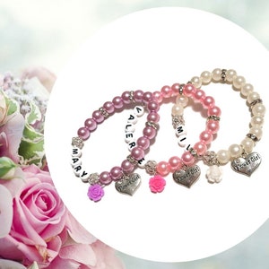 Personalized Flower Girl Bracelet, Bridesmaid Bracelet, Wedding Bracelet, Wedding Favours,Personalized Maid of Honour Gift,Wedding Jewelry