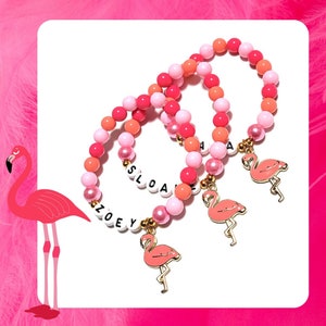 Personalized Flamingo Charm Bracelet, Flamingo Lover Gift, Summer Theme, DIY Kit, Flamingo Party Favors, Name ID Bracelets, Loot Bag Ideas