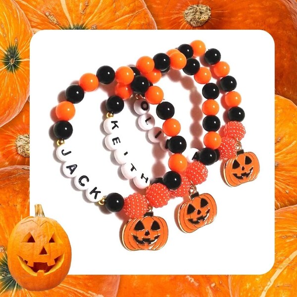 Personalized Halloween Pumpkin Charm Bracelet, Pumpkin Jewelry, Halloween Party Favors, Trick or Treat Gift, Halloween DIY Bracelet Kit