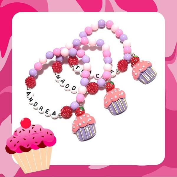 Bracelet cupcake personnalisé pour la Saint-Valentin, bijoux breloques amour, bracelets cadeaux Vday, bracelet enfant, cadeaux de sac butin d'anniversaire, kit de perles bricolage