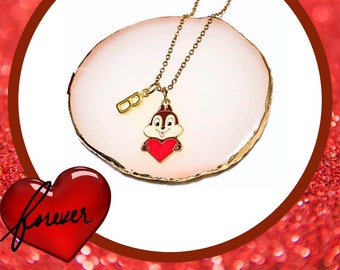 Colar personalizado com esquilo, colar com inicial para o Dia dos Namorados, colar com pingente de coração para meninas, joias infantis para o Dia dos Namorados, presente com colar personalizado com letra.
