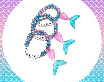Personalized Mermaid Bracelet,Mermaid Charm Jewelry,Princess Bracelet,Mermaid Party Favor Bracelet,Personalized Party Favors,Mermaid DIY Kit