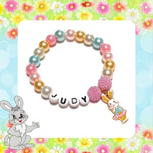 Gepersonaliseerde Bunny armband, gepersonaliseerde konijn armband, paasarmband, paassieraden, konijntjessieraden, kinderarmband, gunst sieraden, gunsten