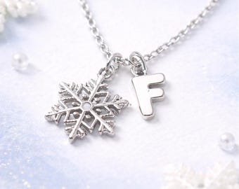 Personalisierte Schneeflocke Halskette, erste Charm Halskette für Mädchen, Winter Halskette, Kinder Schneeflocke Schmuck, Schneeflocke Thema Brief Geschenk