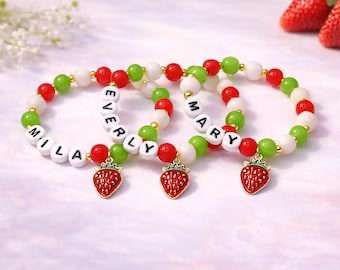 Personalized Strawberry Name Bracelet – Strawberry Charm Bracelet – Fruit Jewelry – Summer Party Favor – DIY Bracelet Kit