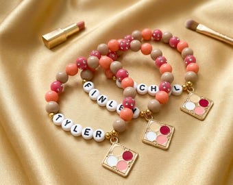Pulseira de Maquiagem Personalizada para Meninas – Pulseira com Pingente de Paleta de Maquiagem – Lembrancinha para Festa Spa – Presente de Aniversário de Beleza – Kit para Fazer Pulseira